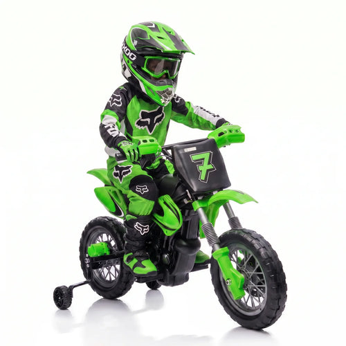 12V Kids Electric Motorcycle with Training Wheels, Dual Motors, 3–5 MPH – Green