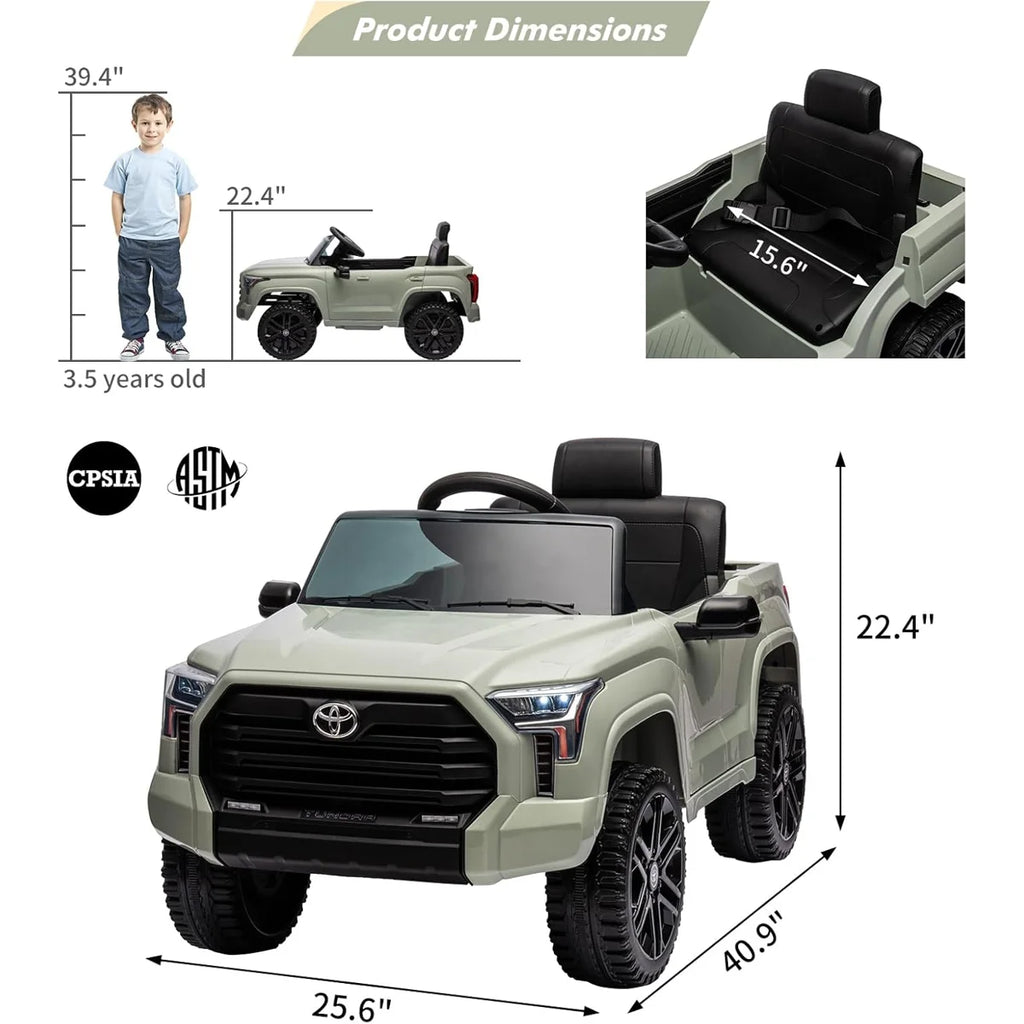 12V Licensed Toyota Tundra Kids Ride-On Truck with Remote, LED Lights & Suspension