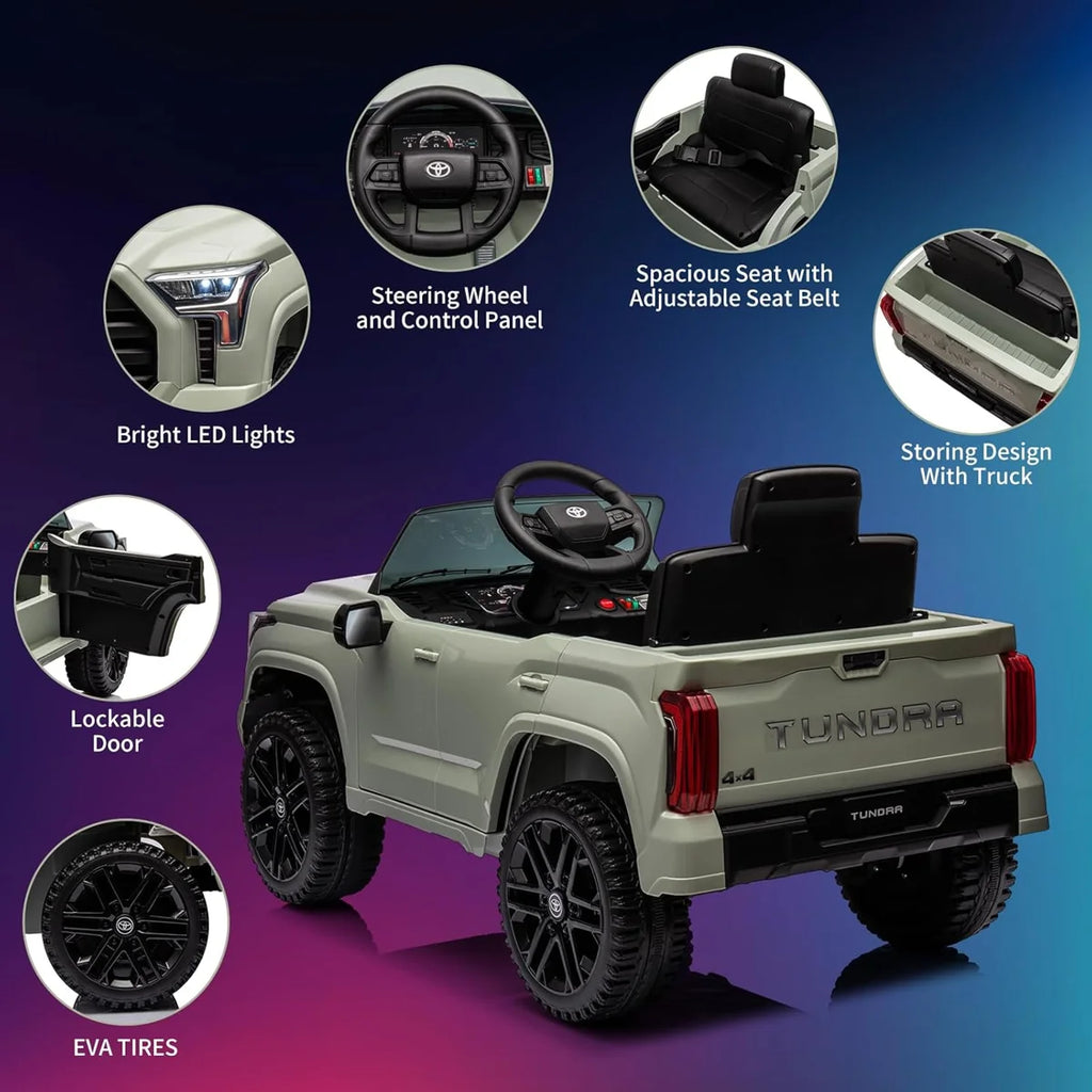 12V Licensed Toyota Tundra Kids Ride-On Truck with Remote, LED Lights & Suspension