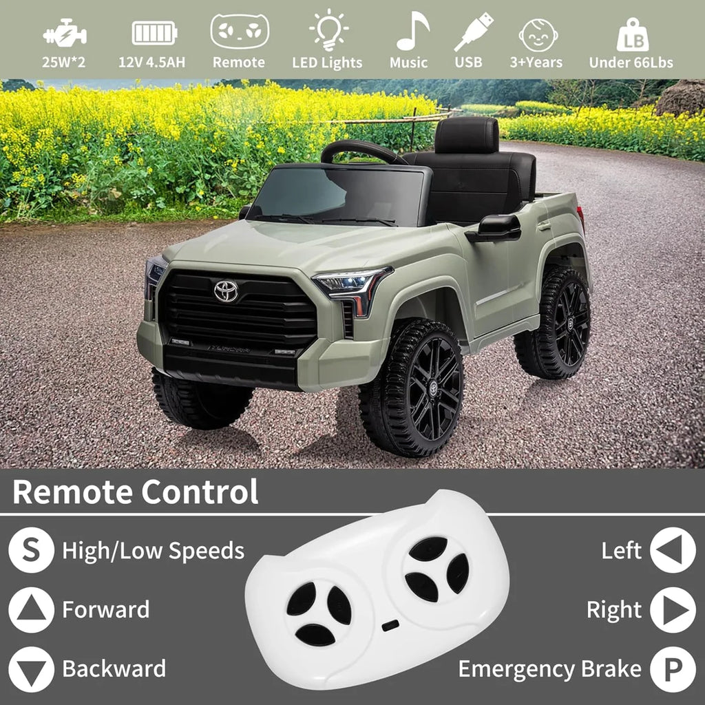 12V Licensed Toyota Tundra Kids Ride-On Truck with Remote, LED Lights & Suspension