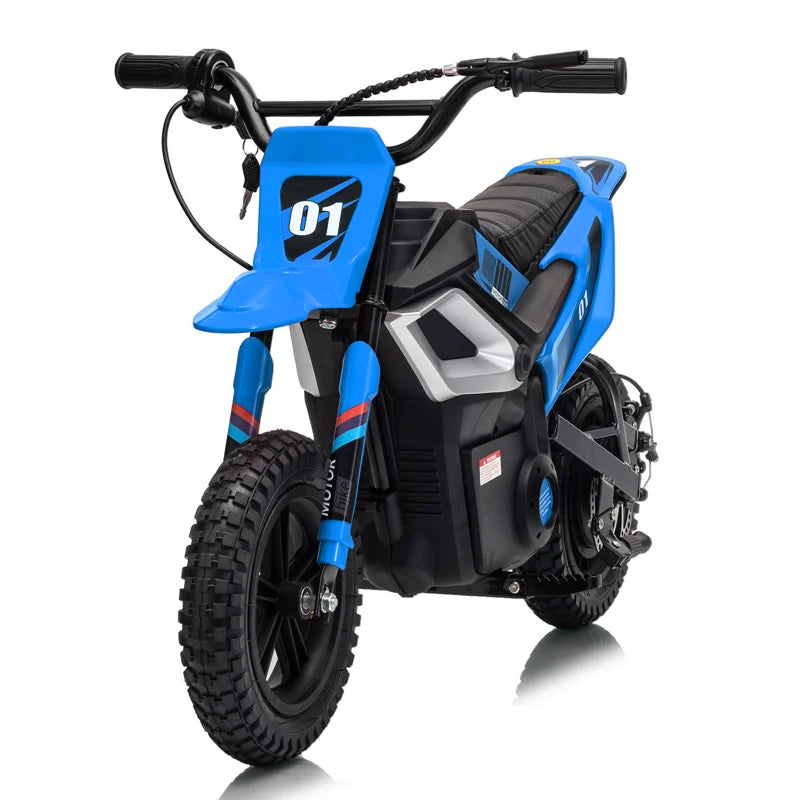 24V Kids Electric Dirt Bike, 350W Motor, 14 MPH, Disc Brake & Bluetooth – Blue