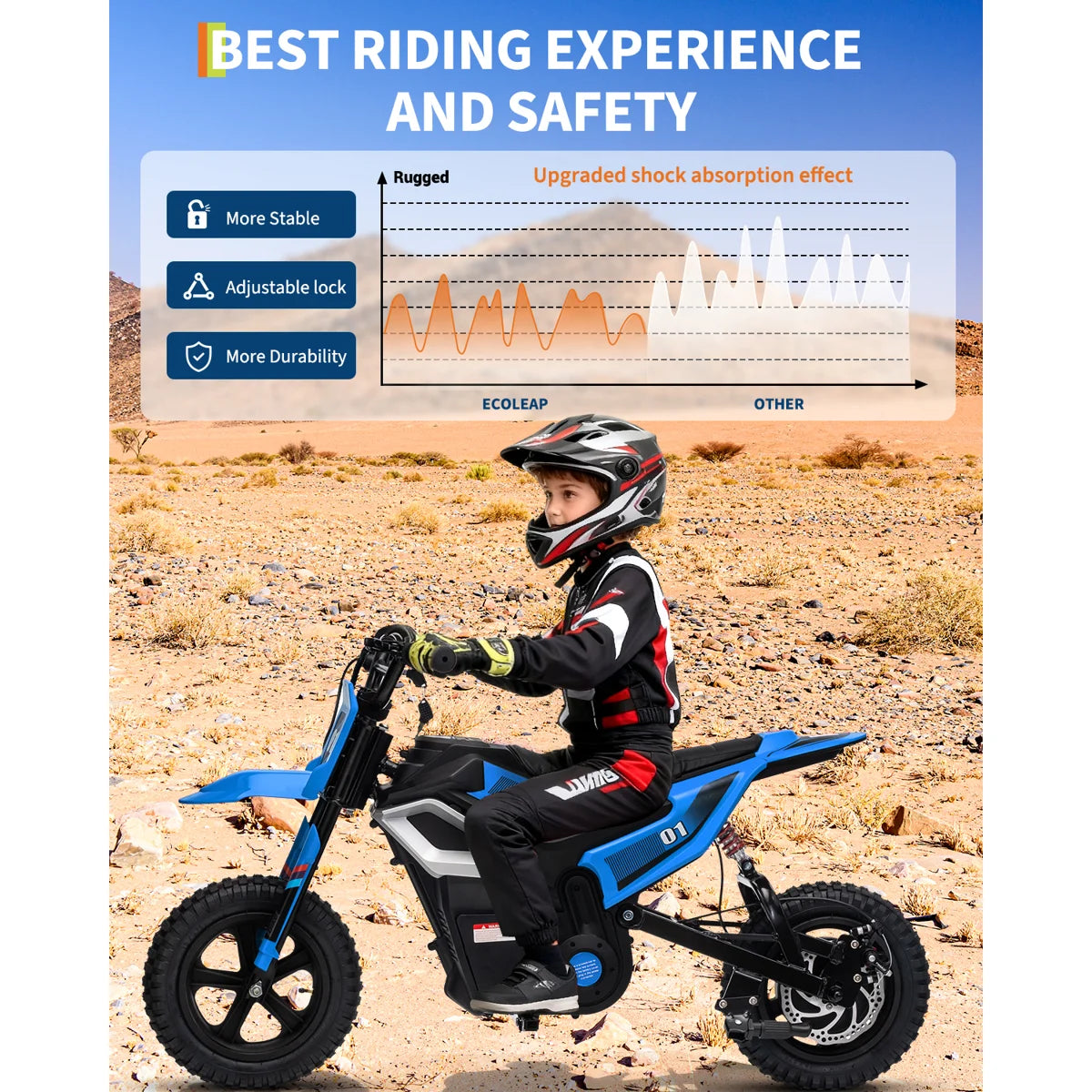 24V Kids Electric Dirt Bike, 350W Motor, 14 MPH, Disc Brake & Bluetooth – Blue