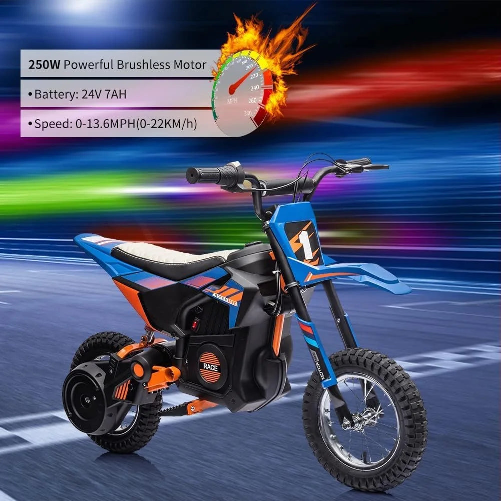 24V Kids Electric Dirt Bike, 250W Motor, 13.6 MPH, Twist Throttle & Air Tires