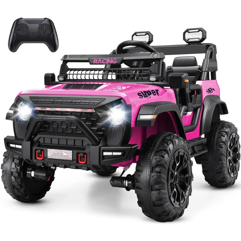 Alex Pink 24V 2-Seater Ride-On Jeep for Kids, 4WD/2WD, Remote Control, 4×100W Motors, LED Lights & Music Player