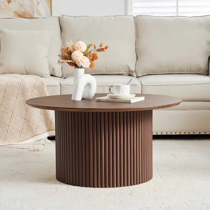 31.5'' Round Fluted Pedestal Coffee Table - Image 2