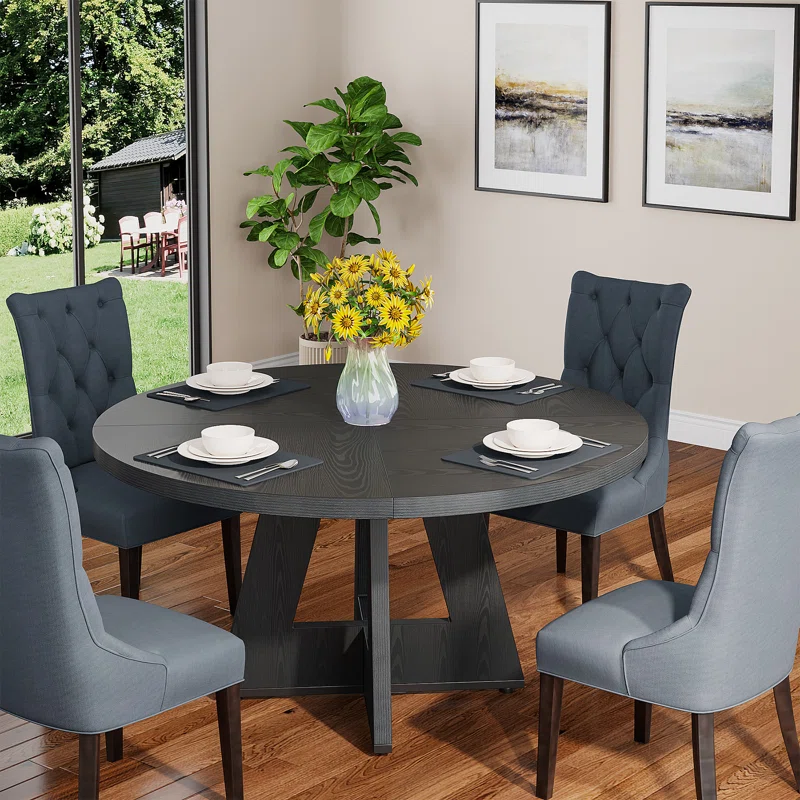 47 Inch Round Dining Table for 4 Farmhouse Kitchen Table - Image 2